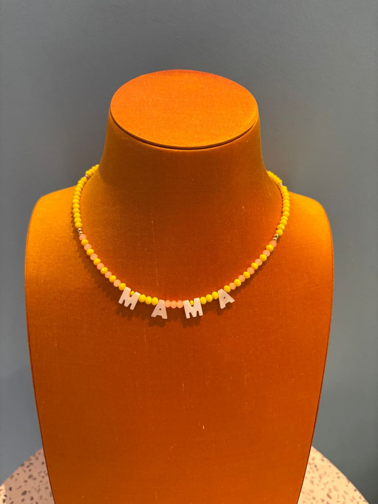 Beaded Necklace - MAMA - Lime/Peach/Pink & Orange