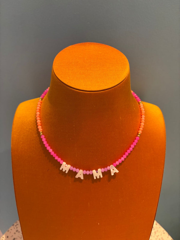 Beaded Necklace - MAMA - Pink/Purple & Orange