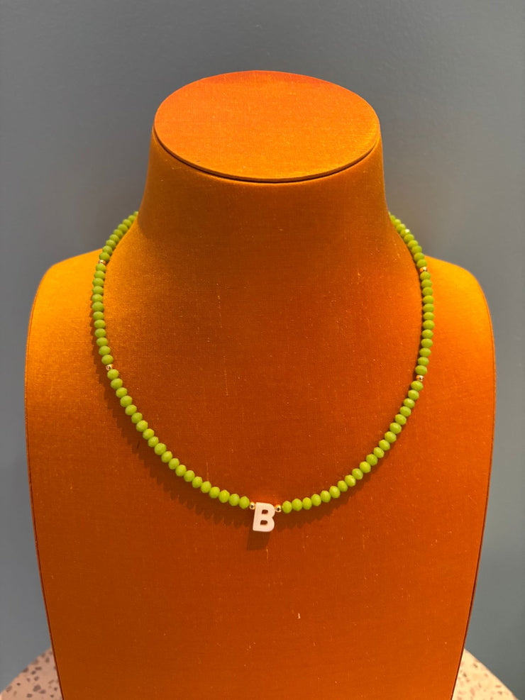 Beaded Initial Necklace - B - Green