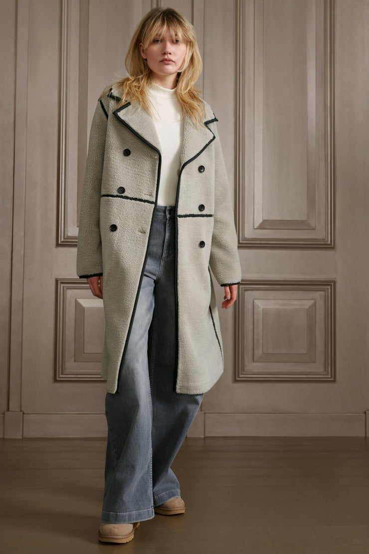 YAYA - Coat - Faux Sheering Double Breasted Jacket in Dove Grey