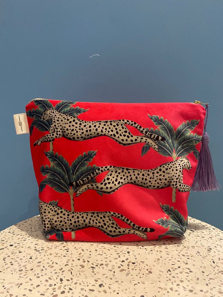 Pink Multi Leopard - Velvet Makeup Bag