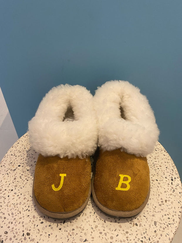 Natural Full Sheepskin Slippers: Personalised Initials - Elizabeth Summer