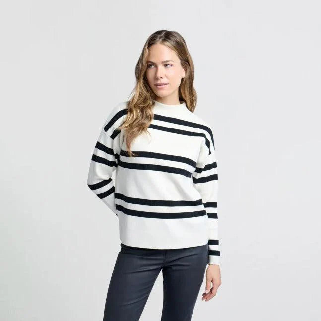 YAYA - Sweater - Block Stripe High Neck - Chalk White