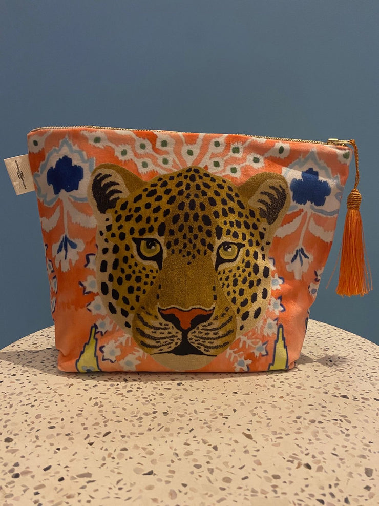 Peach Leopard - Velvet Makeup Bag