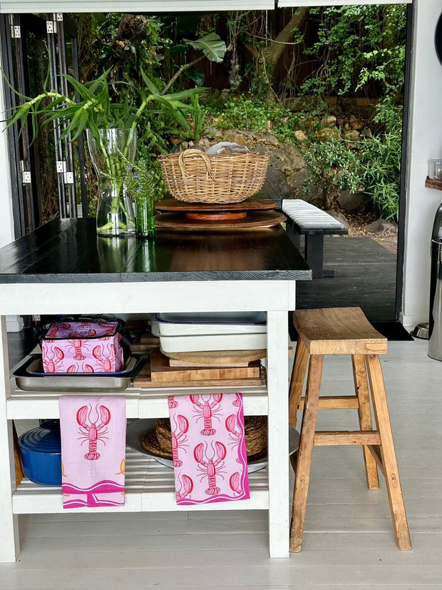Tea Towel - Multi Pink Lobster - Elizabeth Summer