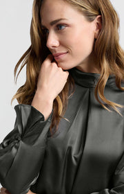 YAYA - Blouse with pleats and turtleneck - Dark Metal Grey