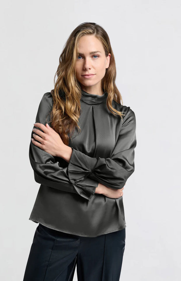 YAYA - Blouse with pleats and turtleneck - Dark Metal Grey
