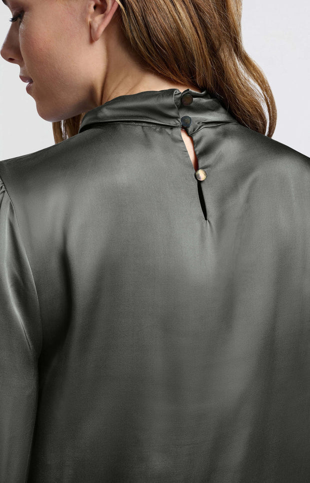 YAYA - Blouse with pleats and turtleneck - Dark Metal Grey