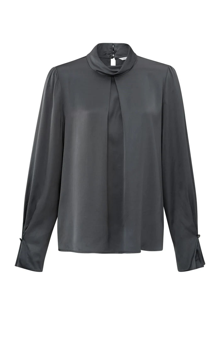 YAYA - Blouse with pleats and turtleneck - Dark Metal Grey