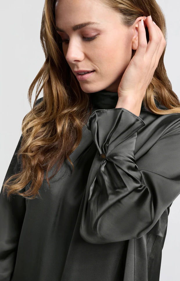 YAYA - Blouse with pleats and turtleneck - Dark Metal Grey