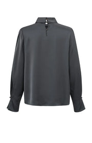 YAYA - Blouse with pleats and turtleneck - Dark Metal Grey