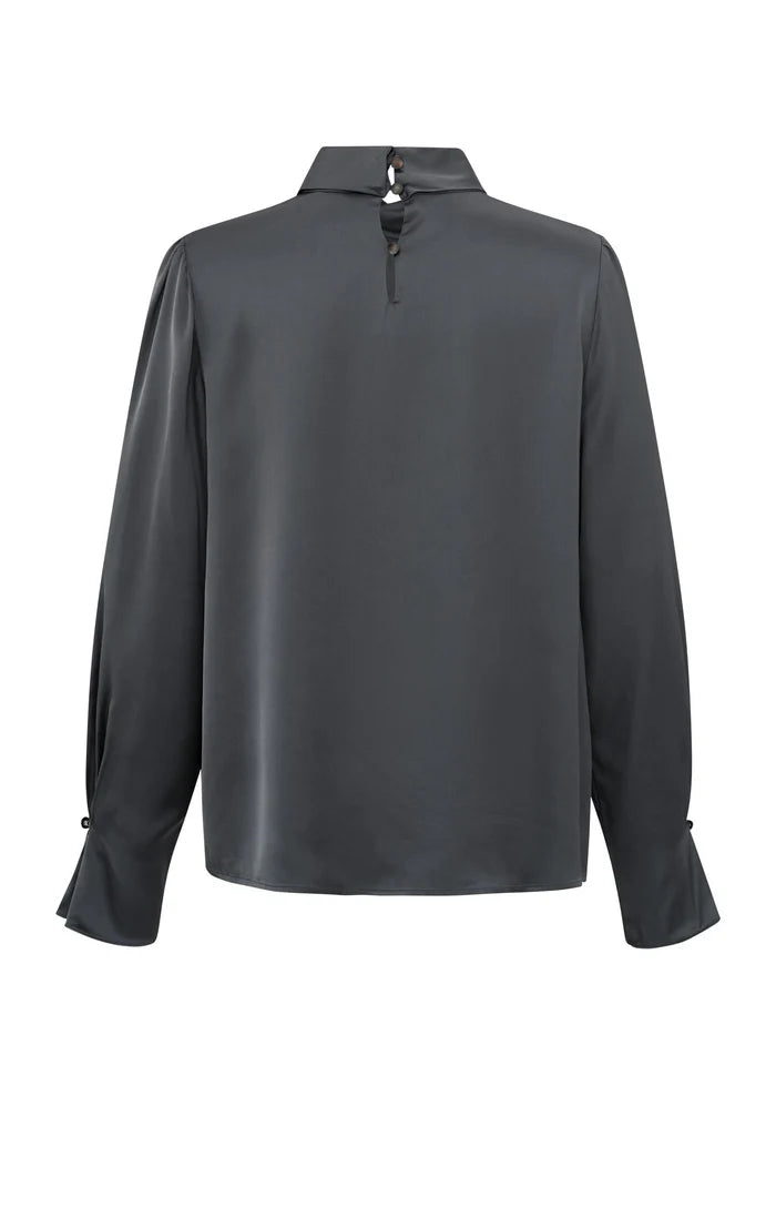 YAYA - Blouse with pleats and turtleneck - Dark Metal Grey