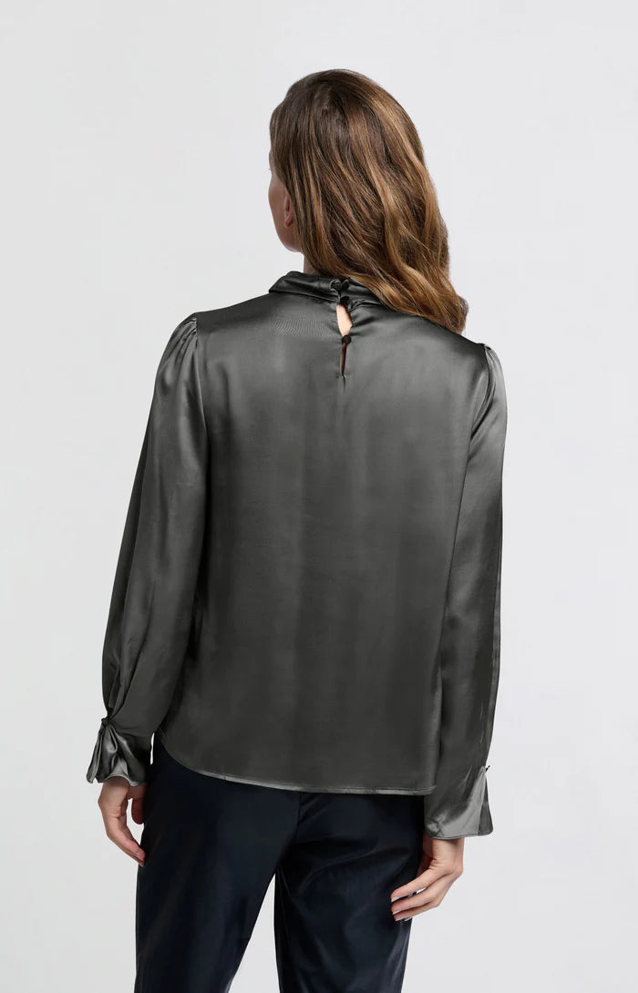 YAYA - Blouse with pleats and turtleneck - Dark Metal Grey