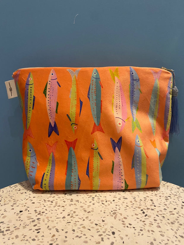 Orange Multi Fish - Velvet Makeup Bag