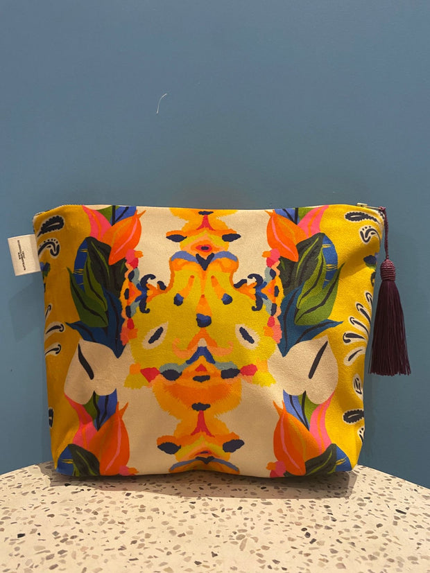 Yellow Leaf - Velvet Makeup Bag