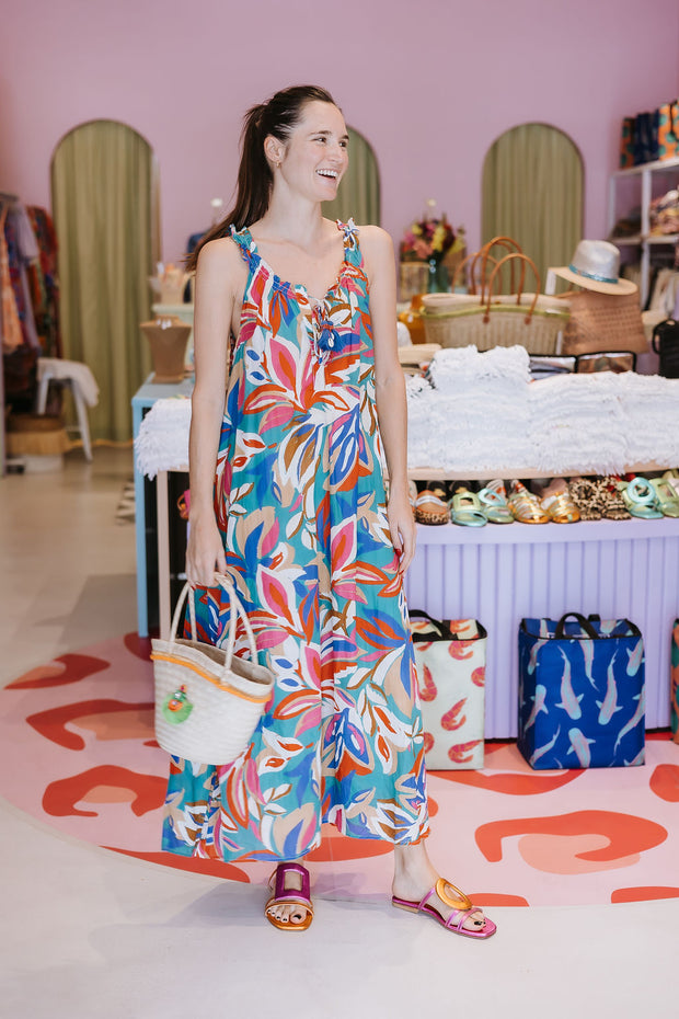 Palme - Long Sleeveless Dress - Leafy Blue
