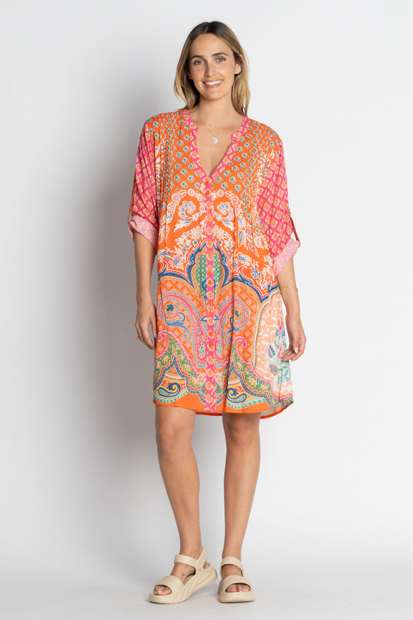 LulaLife - Sarai Button Dress - Flame - Elizabeth Summer
