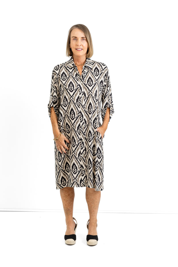 Slick - Meryl Dress - Aztec - Black & Grey - Elizabeth Summer