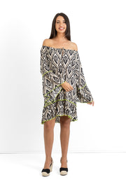 Slick - Sue Boho Dress - Black & White with Orange stitching