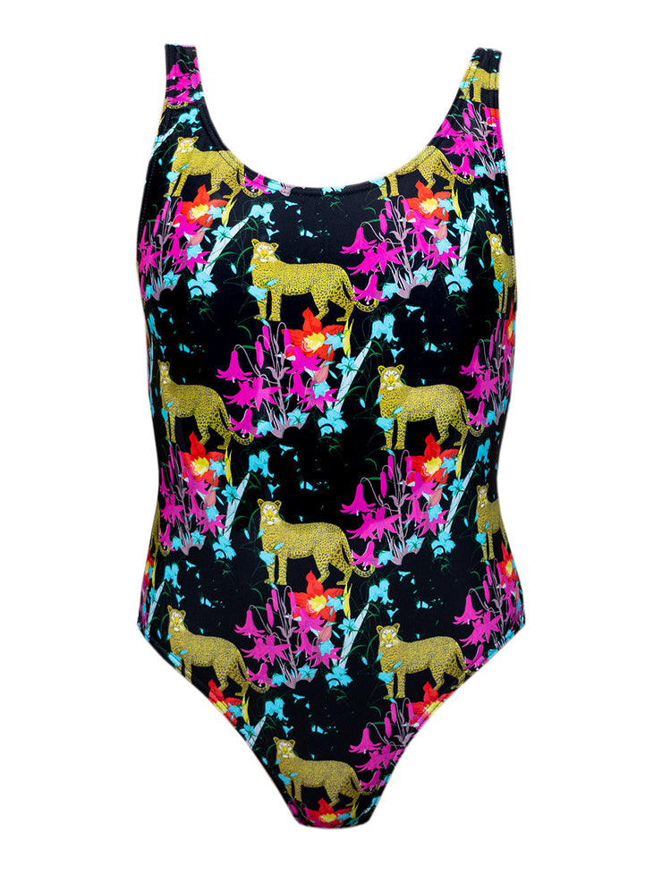 Kids / Teens Swimming Costume - Leopard Print (8-9/9-10/11-12) - Elizabeth Summer