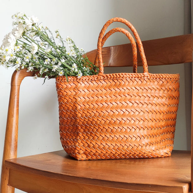 Handwoven Leather Bag - Small - Tan - Elizabeth Summer