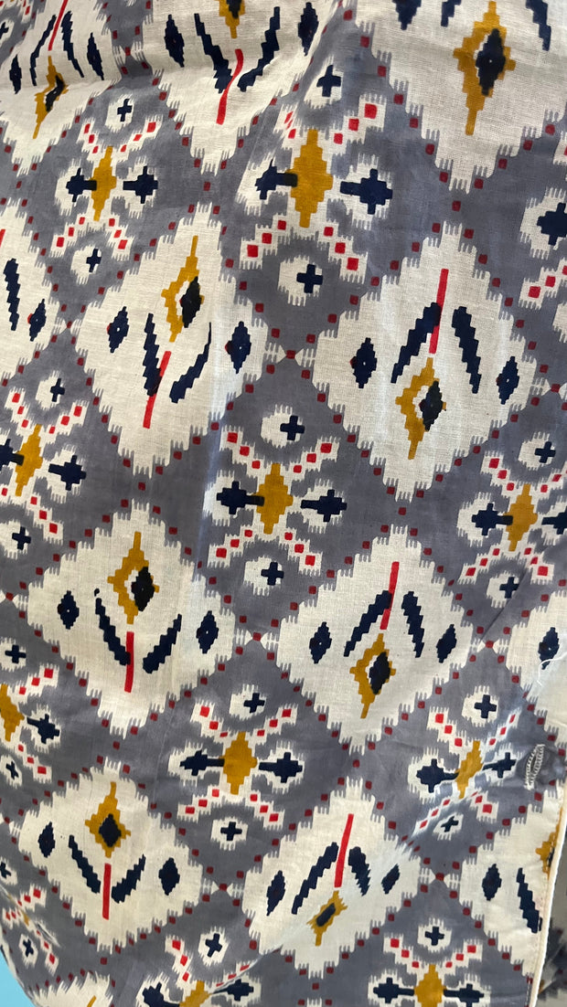 Pyjamas  - Indian Cotton Long Set - Grey Pattern - Elizabeth Summer