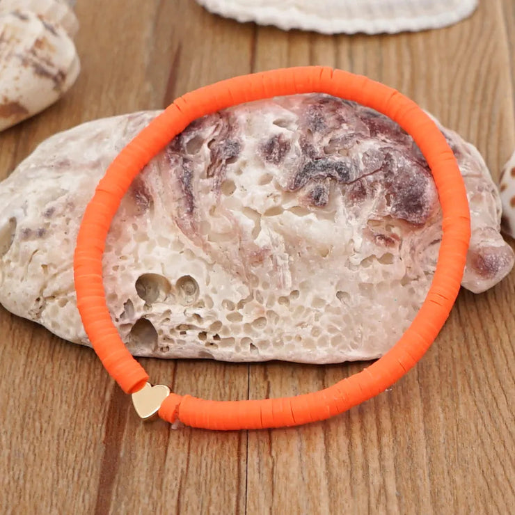 Polymer Clay - Orange -  Elastic Boho Beaded Bracelet - Elizabeth Summer