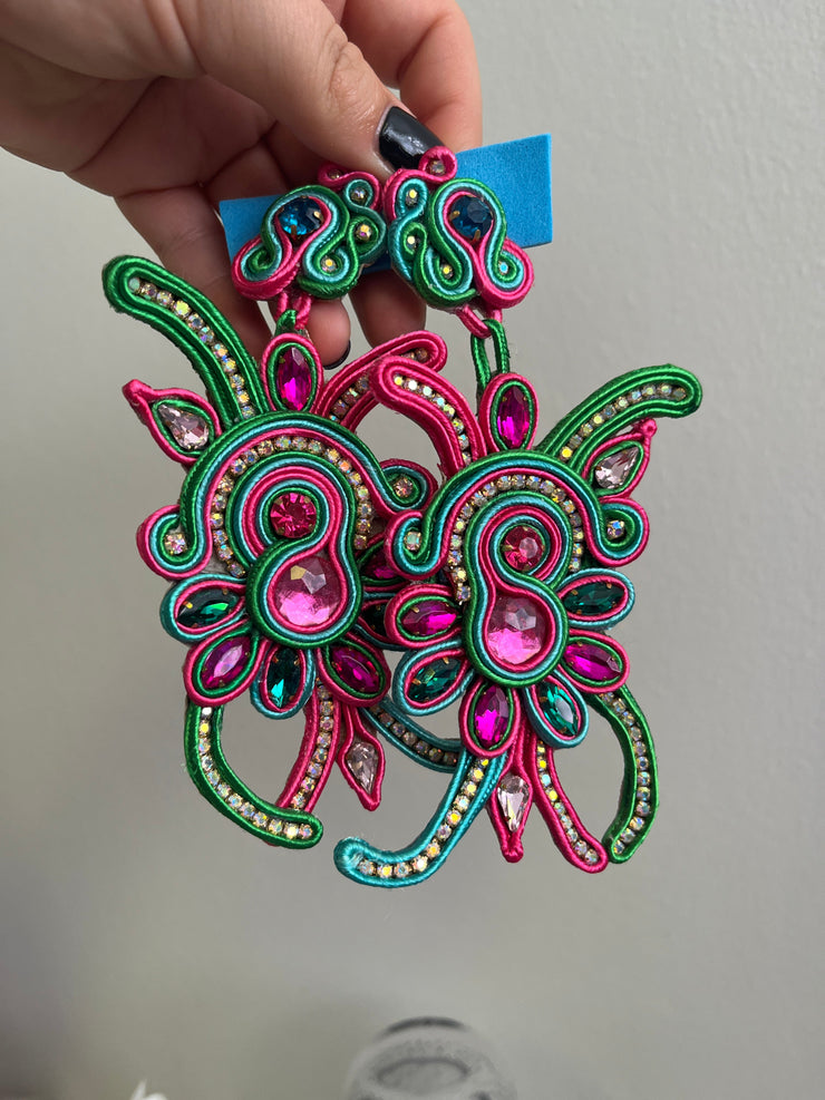 South American Earrings - Ariel - Pink/Green - Elizabeth Summer