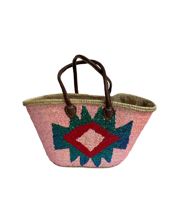 Moroccan Collection - Fully Sequinned Basket - Pink Aztec 2 - Elizabeth Summer