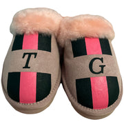 Pink Adult Slippers: Personalised Monogram with Stripes - Elizabeth Summer