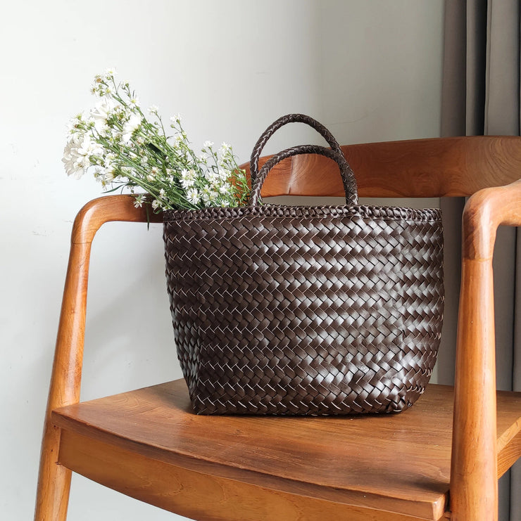 Handwoven Leather Bag - Small - Dark Brown - Elizabeth Summer