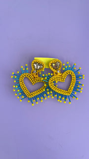 South American Earrings - Big Heart - Blue/Yellow - Elizabeth Summer