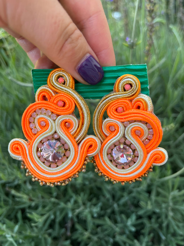 South American Earrings - Swirl - Orange - Elizabeth Summer