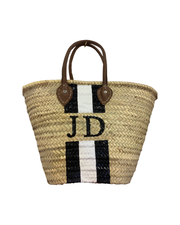 Monogram Moroccan Basket - Personalised - Dark Handle Basket (Medium) with Lining - Elizabeth Summer