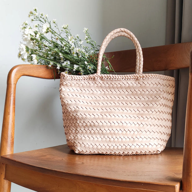 Handwoven Leather Bag - Small - Pinky Nude - Elizabeth Summer