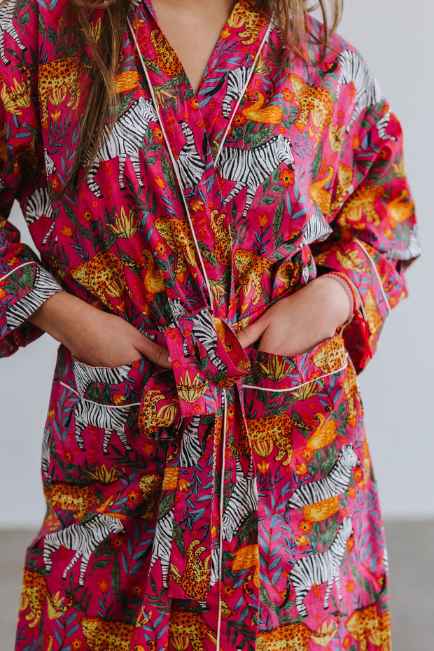 Gown/Kimono - Zebras - Bright Pink - Elizabeth Summer
