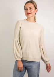 Slick Knitwear - Wendy - Styled Knit Puff Sleeve Cream - Elizabeth Summer
