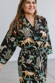 Gown/Kimono - Palms and Leopards - Black - Elizabeth Summer