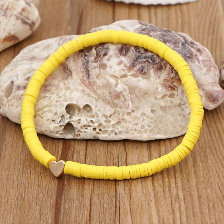 Polymer Clay - Yellow -  Elastic Boho Beaded Bracelet - Elizabeth Summer