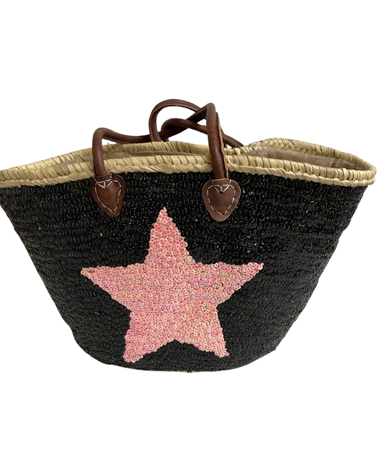 Moroccan Collection - Sequin Basket - Black with Pink Star - Elizabeth Summer