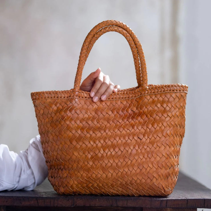 Handwoven Leather Bag - Small - Tan - Elizabeth Summer