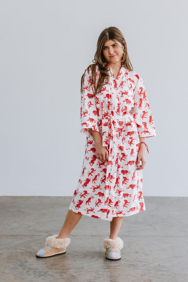 Gown/Kimono - Tigers - White and Pink/Red - Elizabeth Summer