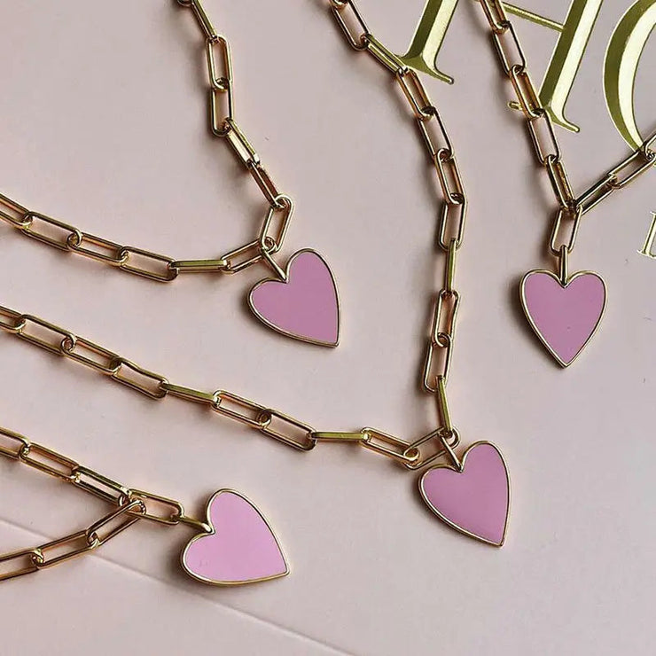 Tarnish Free  - Paper chain necklace with pink heart - Elizabeth Summer