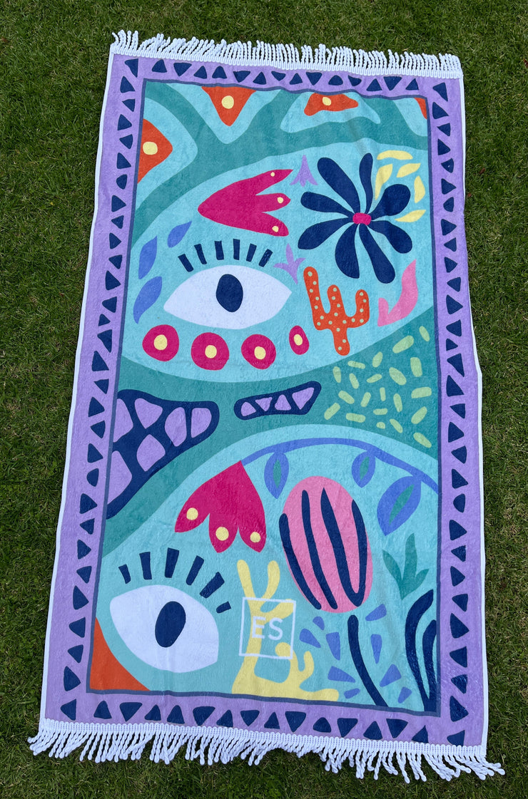 Beach Towel - Purple boarder - Elizabeth Summer