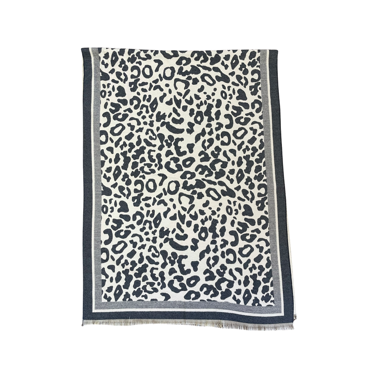 Leopard Print Scarf - Dark Grey and Cream - Elizabeth Summer