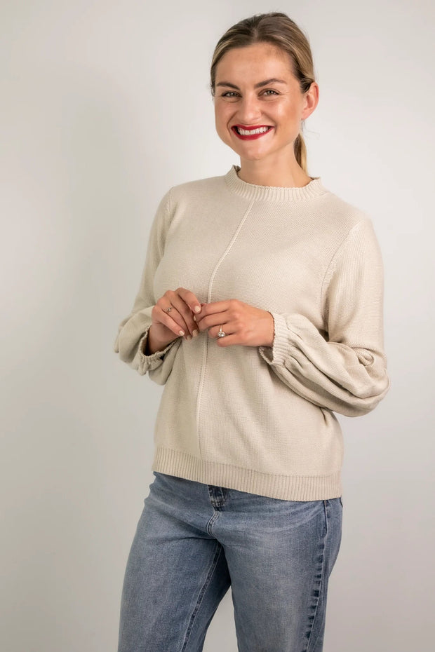 Slick Knitwear - Wendy - Styled Knit Puff Sleeve Cream - Elizabeth Summer