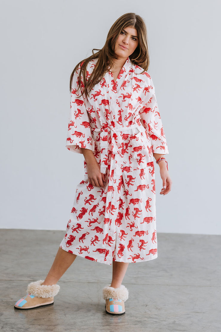 Gown/Kimono - Tigers - White and Pink/Red - Elizabeth Summer