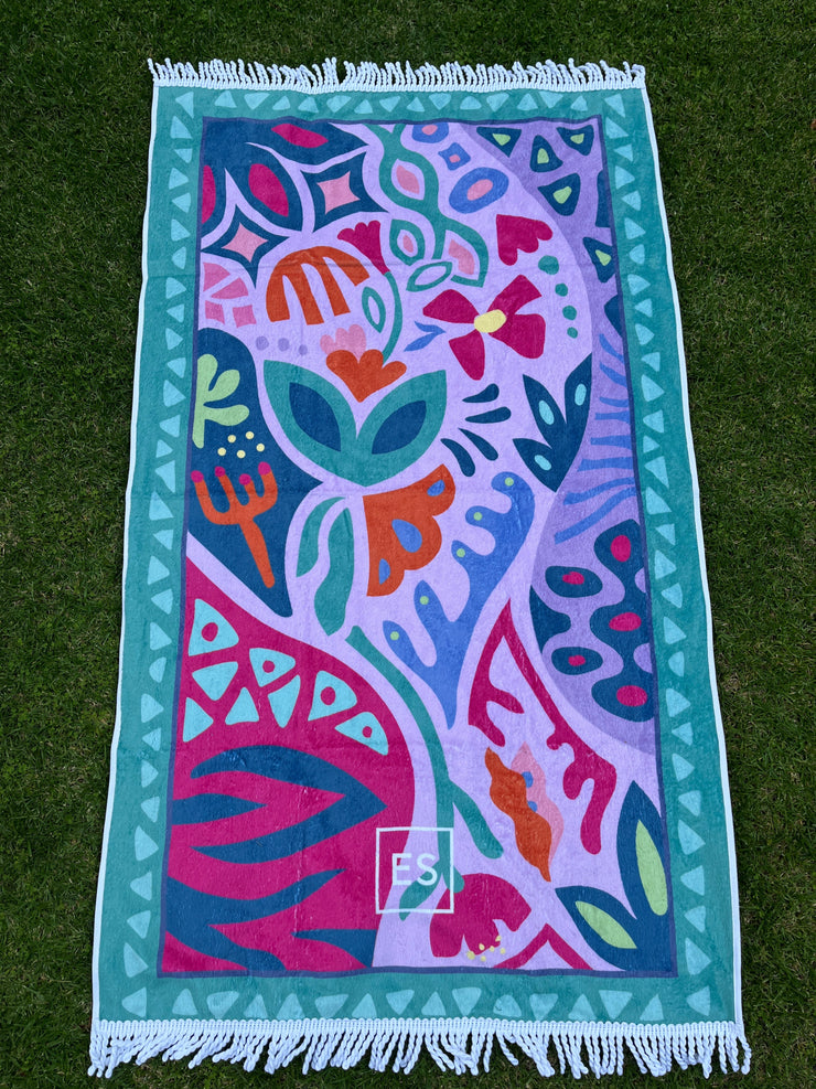 Beach Towel - Purples with Turq Boarder - Elizabeth Summer