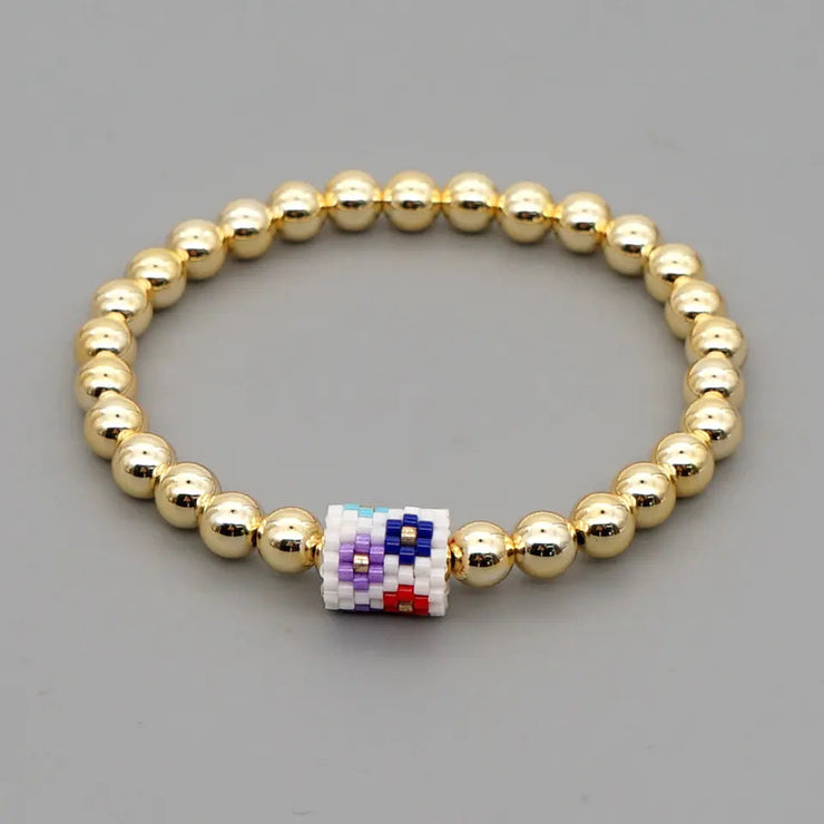 Gold Plated Bead Bracelets - White beaded - Elizabeth Summer