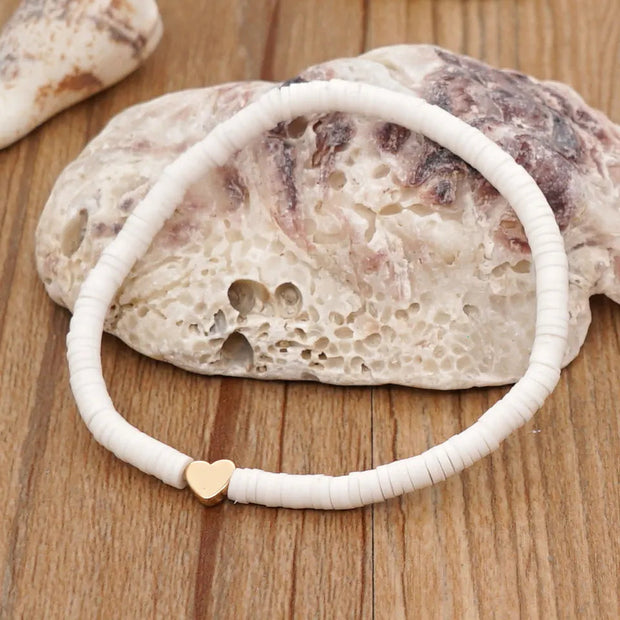 Polymer Clay - White -  Elastic Boho Beaded Bracelet - Elizabeth Summer